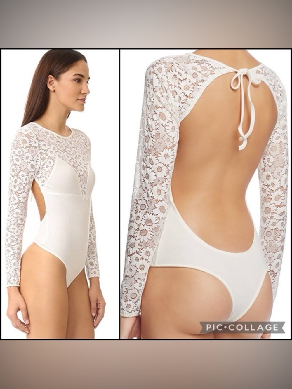 For Love & Lemons Cream Lace Long Sleeve Bodysuit